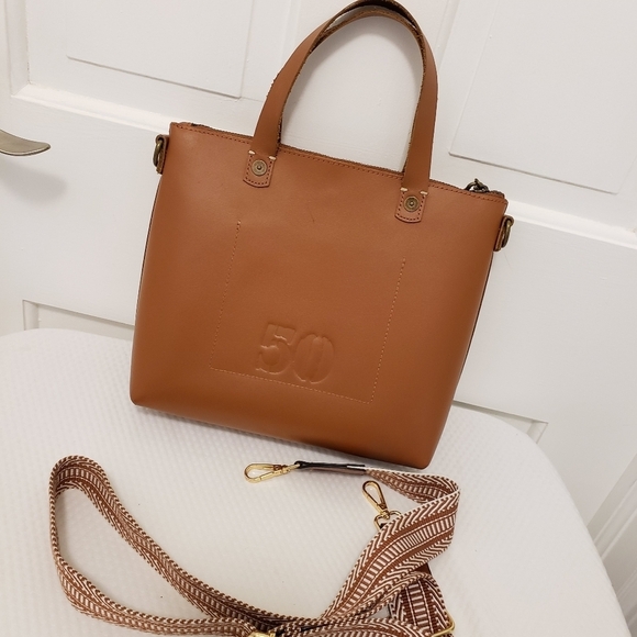 FEED Projects 50 Medium Sized Leather Satchel, Zip Close, Russet In Color - Picture 14 of 16